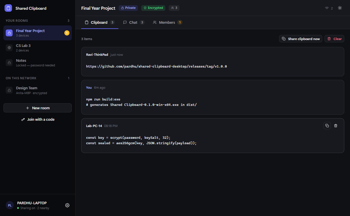 The same clipboard history in dark mode